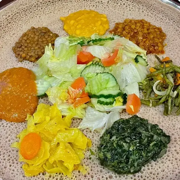 Habesha's Vegetarian Platter on injera